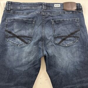 TK Axel Slim Boot Cut Jeans Mens 38x32 Denim Embroidered Pockets Blue Stretch